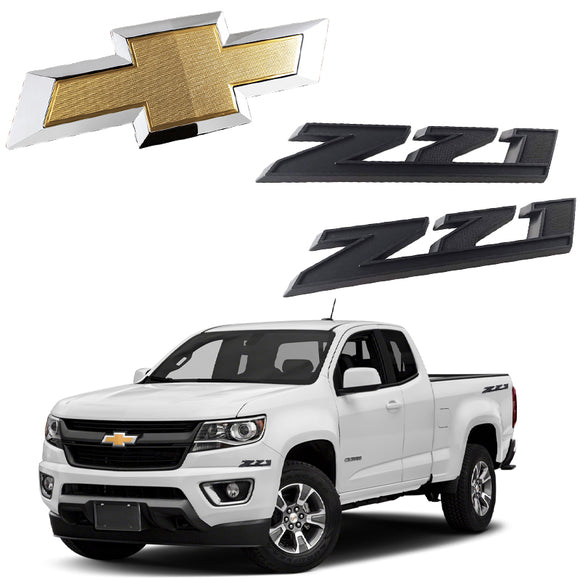 3 pcs Set Chevy COLORADO 2015-2017 Gold Front Bow tie Emblem with Z71 Black Badge Logo