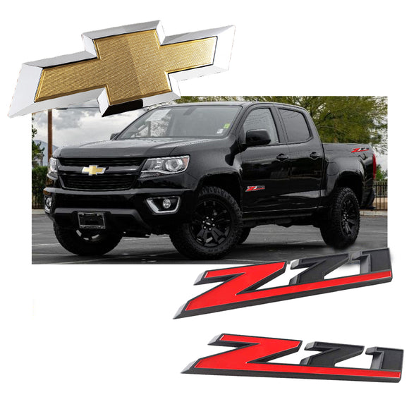 3 pcs Set Chevy COLORADO 2015-2017 Gold Front Bow tie Emblem with Z71 Red/Black Badge Logo