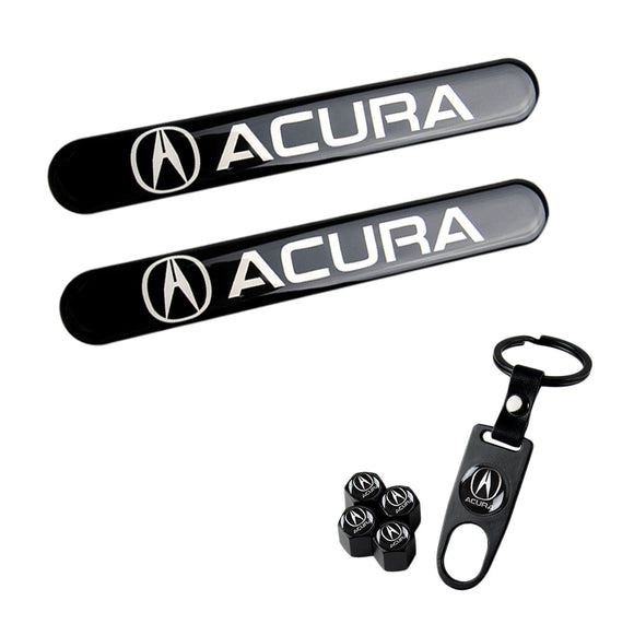 ACURA LOGO Black Set Emblems with Keychain Wheel Tire Valves Air Caps - US SELLER
