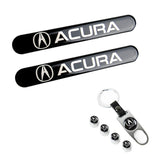 ACURA LOGO Set Black Emblems with Silver Keychain Wheel Tire Valves Air Caps - US SELLER