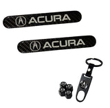ACURA LOGO Set Emblems with Black Keychain Wheel Tire Valves Air Caps - US SELLER