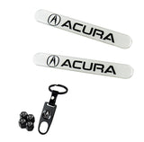 ACURA LOGO Set White Emblems with Black Keychain Wheel Tire Valves Air Caps - US SELLER