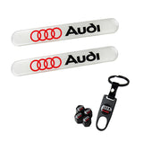 AUDI Set White LOGO Emblems with Black Wheel Tire Valves Air Caps Keychain - US SELLER