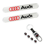 AUDI Set LOGO White Emblems with Silver Wheel Tire Valves Air Caps Keychain - US SELLER