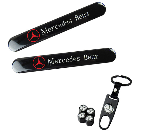 Mercedes-Benz LOGO Set Black Emblems with Black Wheel Tire Valves Air Caps Keychain - US SELLER