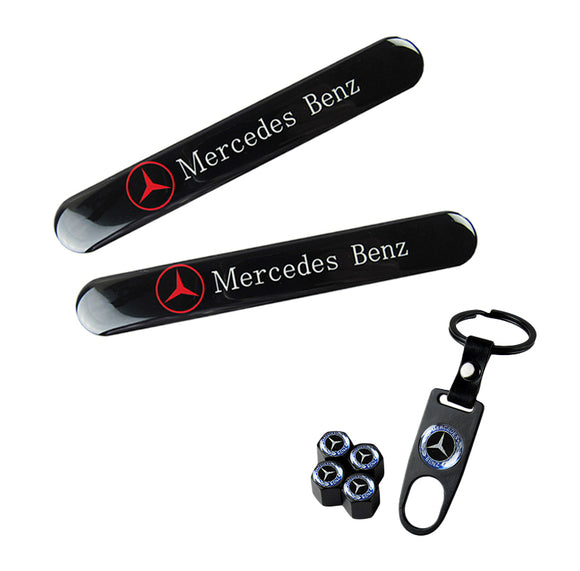 Mercedes-Benz LOGO Set Black Emblems with Black Keychain Wheel Tire Valves Air Caps - US SELLER