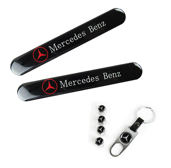 Mercedes-Benz Set Black LOGO Emblems with Silver Wheel Tire Valves Air Caps Keychain - US SELLER