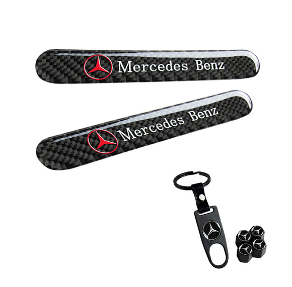 Mercedes-Benz Set LOGO Emblems with Black Tire Wheel Valves Air Caps Keychain - US SELLER