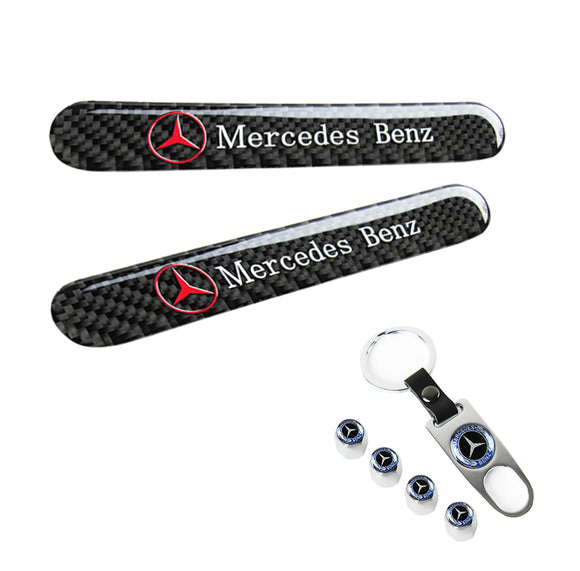Mercedes-Benz LOGO Set Emblems with Silver Keychain Wheel Tire Valves Air Caps - US SELLER