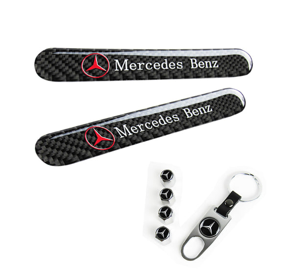 Mercedes-Benz Set LOGO Emblems with Silver Wheel Tire Valves Air Caps Keychain - US SELLER