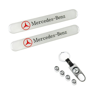 Mercedes-Benz LOGO Set White Emblems with Silver Wheel Tire Valves Air Caps Keychain - US SELLER