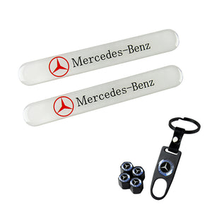 Mercedes-Benz LOGO Set White Emblems with Black Keychain Wheel Tire Valves Air Caps - US SELLER