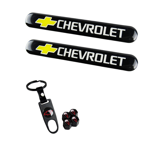 Chevrolet Set CHEVY Emblems with Red LOGO Valves Tire Wheel Air Caps Keychain - US SELLER