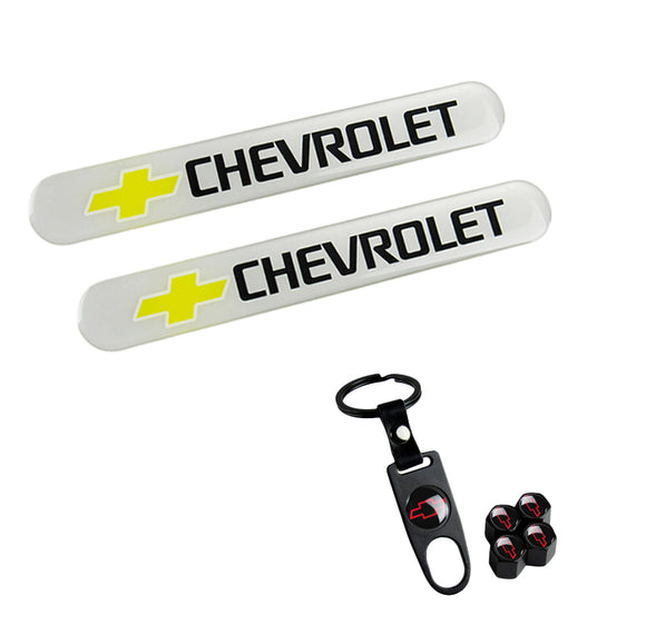 CHEVY Set Chevrolet Emblems with Red LOGO Valves Tire Wheel Air Caps Keychain - US SELLER