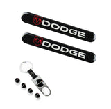 DODGE Set LOGO Emblems with Silver Tire Wheel Valves Air Caps Keychain - US SELLER