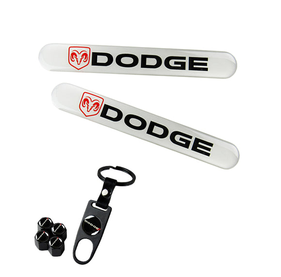 DODGE Set LOGO Emblems with Black Wheel Tire Valves Air Caps Keychain - US SELLER