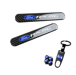 FORD Racing LOGO Set Emblems with Black Wheel Tire Valves Air Caps Keychain - US SELLER