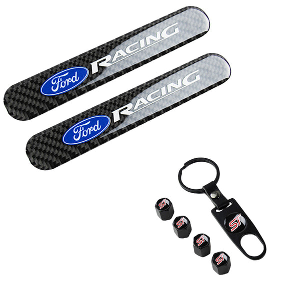 Ford Racing ST Set LOGO Emblems with Black Wheel Tire Valves Air Caps Keychain - US SELLER