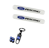 FORD Racing LOGO Set Emblems with Black Tire Wheel Valves Air Caps Keychain - US SELLER