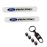 Ford Racing ST Set LOGO Emblems with Black Keychain Wheel Tire Valves Air Caps - US SELLER