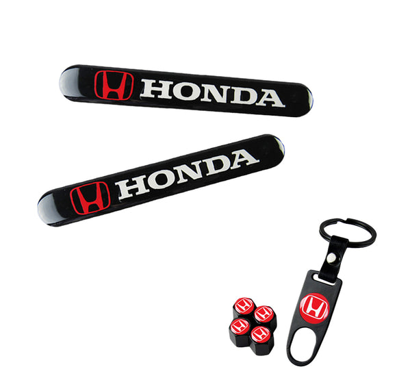 HONDA Set LOGO Emblems with Black Keychain Wheel Tire Valves Air Caps - US SELLER