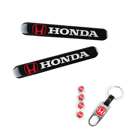 HONDA Set LOGO Emblems with Silver Keychain Wheel Tire Valves Air Caps - US SELLER