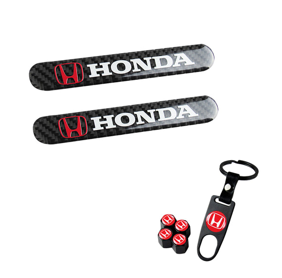 HONDA Set LOGO Emblems with Black Wheel Tire Valves Air Caps Keychain - US SELLER