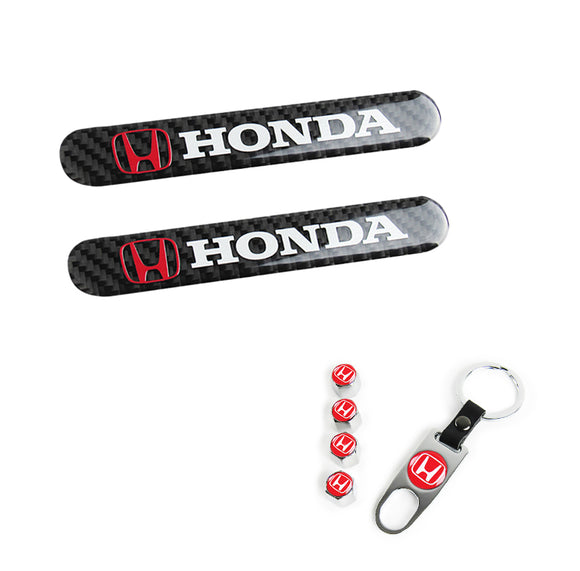HONDA Set LOGO Emblems with Silver Wheel Tire Valves Air Caps Keychain - US SELLER