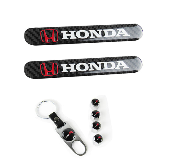 HONDA LOGO Set Emblems with TYPE R Silver Tire Valves Wheel Air Caps Keychain - US SELLER