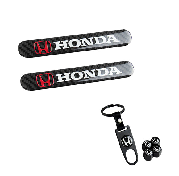 HONDA LOGO Set Emblems with Black Wheel Tire Valves Air Caps Keychain - US SELLER