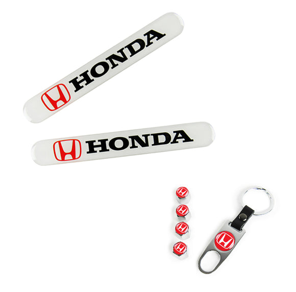 HONDA Set LOGO Emblems with Silver Tire Wheel Valves Air Caps Keychain - US SELLER