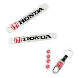 HONDA Set LOGO Emblems with Silver Tire Wheel Valves Air Caps Keychain - US SELLER