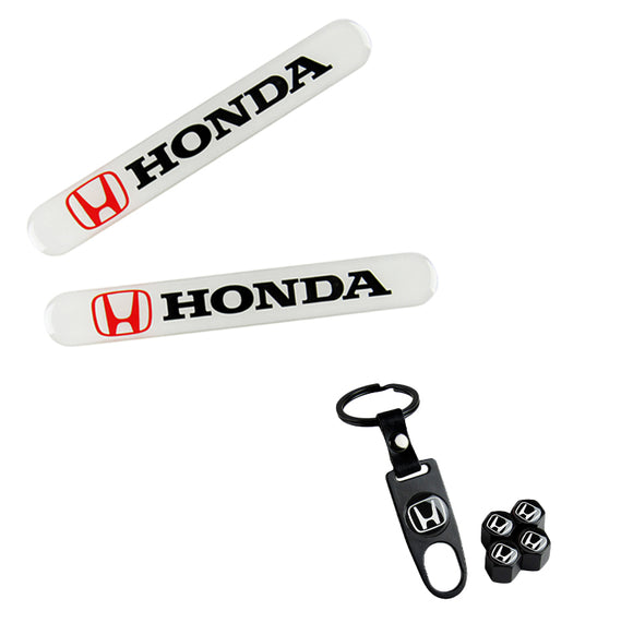 HONDA LOGO Set Emblems with Black Tire Wheel Valves Air Caps Keychain - US SELLER