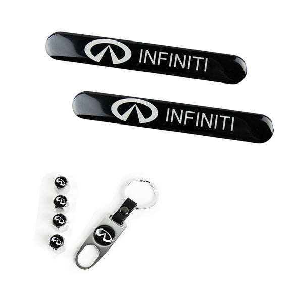 INFINITI Set LOGO Emblems with Silver Tire Wheel Valves Air Caps Keychain - US SELLER