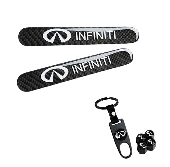 INFINITI Set LOGO Emblems with Black Wheel Tire Valves Air Caps Keychain - US SELLER