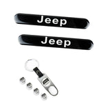 JEEP LOGO Set Emblems with Silver Keychain Wheel Tire Valves Air Caps - US SELLER
