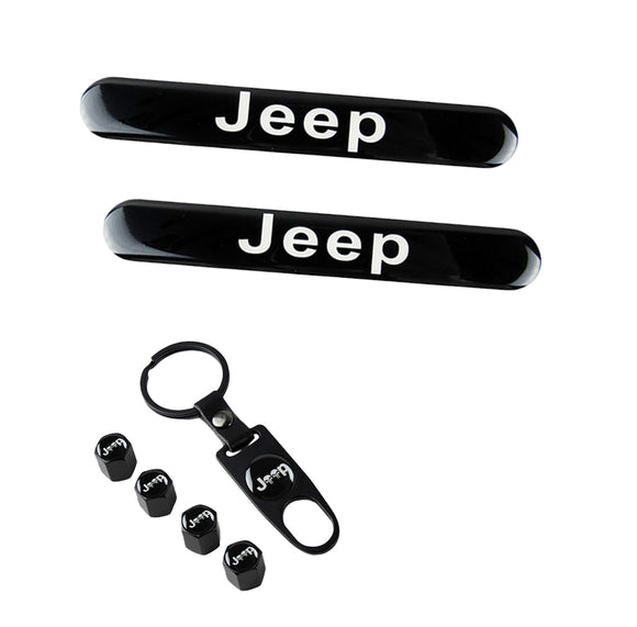 JEEP Black Set Emblems with Punisher Logo Wheel Tire Valves Air Caps Keychain - US SELLER
