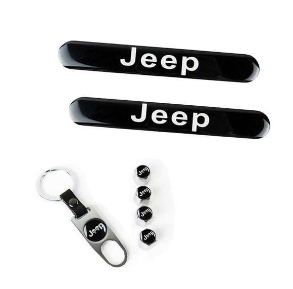 JEEP Set Emblems with Punisher Logo Silver Wheel Tire Valves Air Caps Keychain - US SELLER