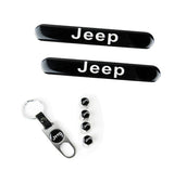 JEEP Set Emblems with Punisher Logo Silver Wheel Tire Valves Air Caps Keychain - US SELLER