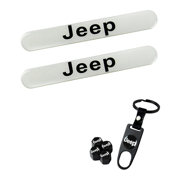 JEEP Set LOGO Emblems with Black Tire Wheel Valves Air Caps Keychain - US SELLER
