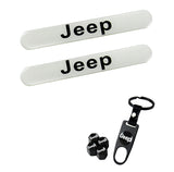JEEP Set LOGO Emblems with Black Tire Wheel Valves Air Caps Keychain - US SELLER