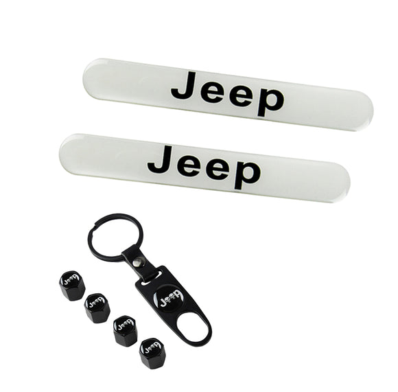 JEEP Set Emblems with Punisher Logo Wheel Tire Valves Black Air Caps Keychain - US SELLER