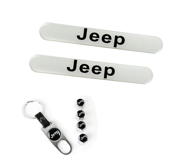 JEEP Set Emblems with Punisher Logo Wheel Tire Valves Silver Air Caps Keychain - US SELLER