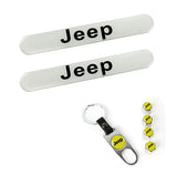JEEP LOGO Set Emblems with Silver Wheel Tire Valves Air Caps Keychain - US SELLER
