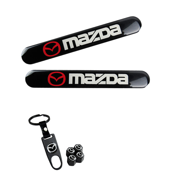 Mazda Set LOGO Emblems with Wheel Tire Valves Black Air Caps Keychain - US SELLER