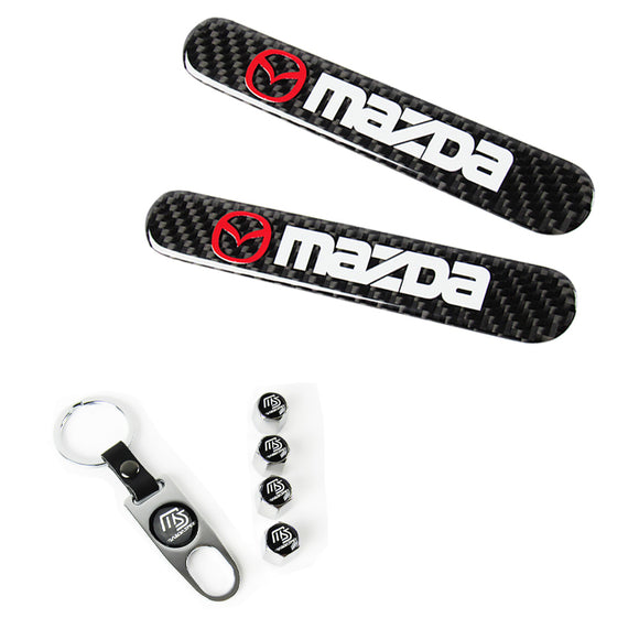 Mazda Set LOGO Emblems with Mazda Speed Silver Tire Wheel Valves Air Caps Keychain - US SELLER