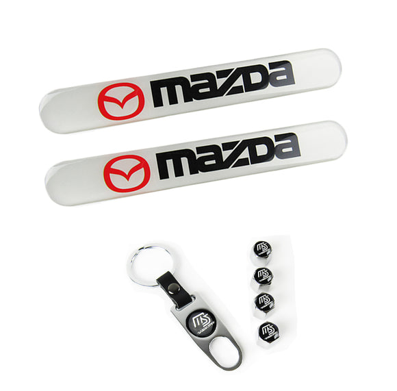 Mazda Set LOGO Emblems with Mazda Speed Silver Keychain Tire Wheel Valves Air Caps - US SELLER