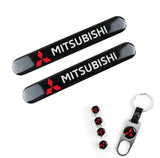 MITSUBISHI LOGO Set Emblems with Silver Keychain Tire Wheel Valves Air Caps - US SELLER