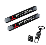 MITSUBISHI Set LOGO Emblems with Black Keychain Tire Wheel Valves Air Caps - US SELLER