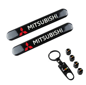 MITSUBISHI Black Set LOGO Emblems with Ralliart Tire Wheel Valves Air Caps Keychain - US SELLER